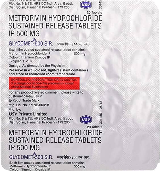 Glycomet Sr 500Mg Strip Of 20 Tablets