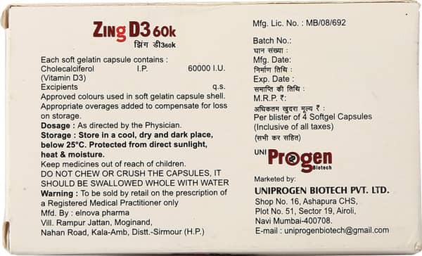 Zing D3 60000iu Strip Of 4 Capsules