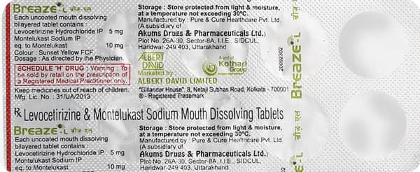 Breaze L 5/10mg Strip Of 10 Tablets