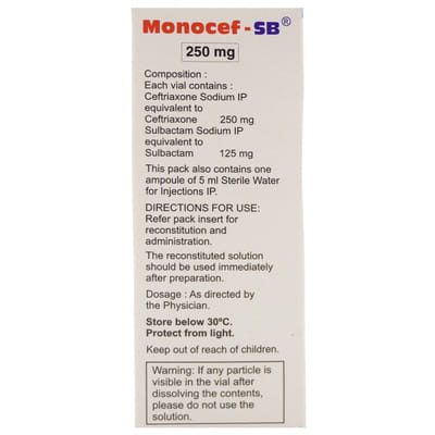 Monocef Sb 250mg Dry Vial Of 1 Powder For Injection