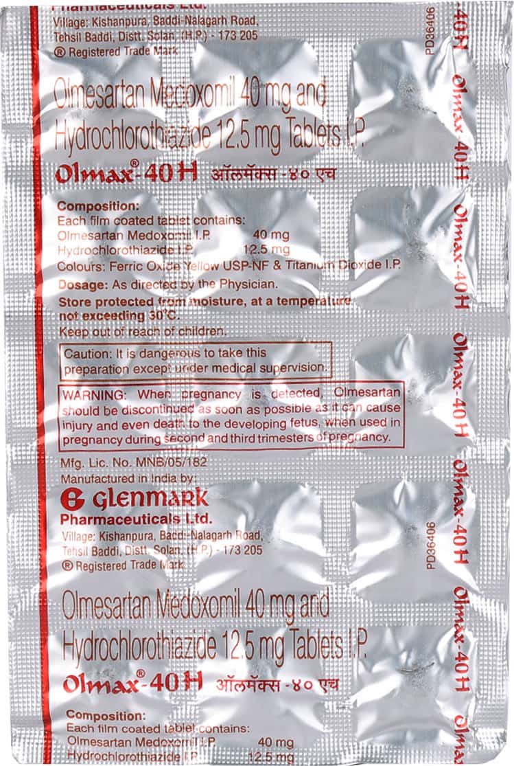 Olmax H 40mg Strip Of 15 Tablets: Uses, Side Effects, Price & Dosage ...