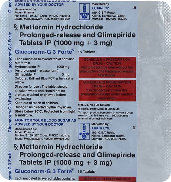 Gluconorm G 3Mg Forte Strip Of 15 Tablets