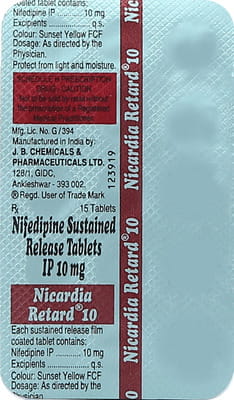 Nicardia Retard 10mg Strip Of 15 Tablets