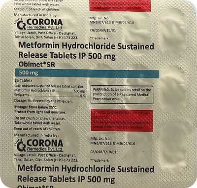 Obimet Sr 500mg Strip Of 15 Tablets