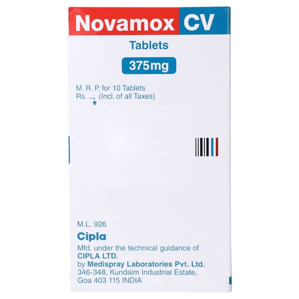 Novamox Cv 375mg Strip Of 10 Tablets