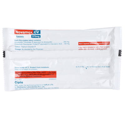 Novamox Cv 375mg Strip Of 10 Tablets