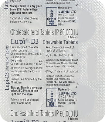 Lupi D3 60k Sugar Free Strip Of 4 Chewable Tablets