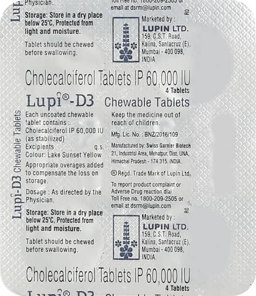 Lupi D3 60k Sugar Free Strip Of 4 Chewable Tablets