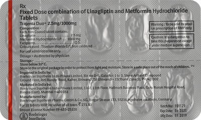 Trajenta Duo 2.5/1000mg Strip Of 10 Tablets