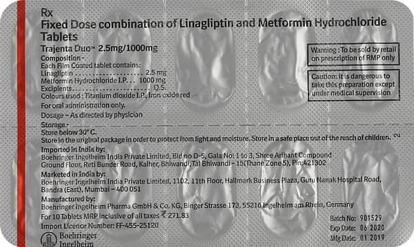 Trajenta Duo 2.5/1000mg Strip Of 10 Tablets