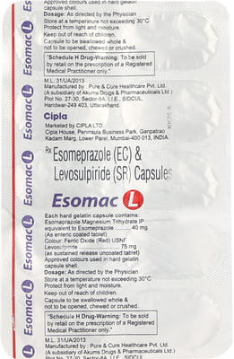 Esomac L 40mg Strip Of 10 Capsules