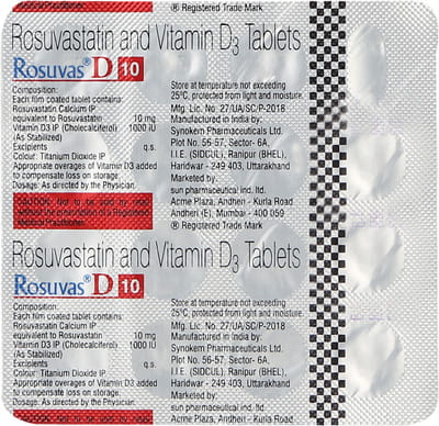 Rosuvas D 10mg Strip Of 15 Tablets