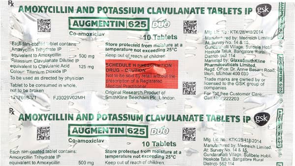 Augmentin Duo 625Mg Strip Of 10 Tablets