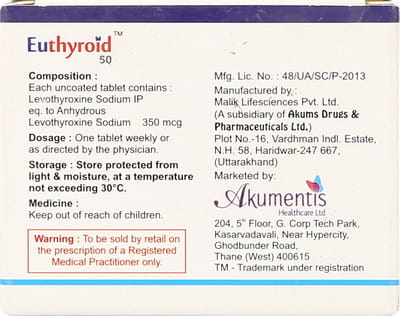 Euthyroid 50mcg Strip Of 4 Tablets