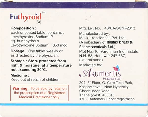 Euthyroid 50mcg Strip Of 4 Tablets