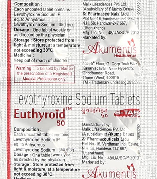 Euthyroid 50mcg Strip Of 4 Tablets