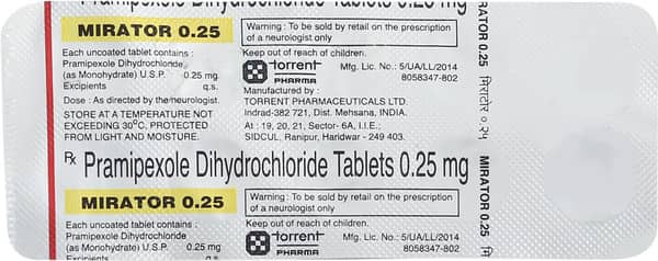 Mirator 0.25mg Strip Of 10 Tablets