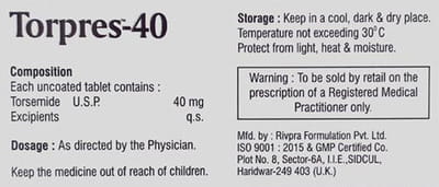 Torpres 40mg Strip Of 10 Tablets