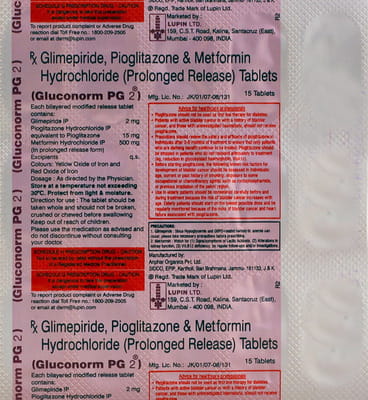 Gluconorm Pg 2mg Strip Of 15 Tablets