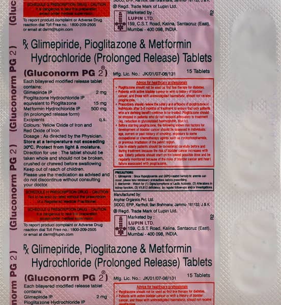 Gluconorm Pg 2mg Strip Of 15 Tablets