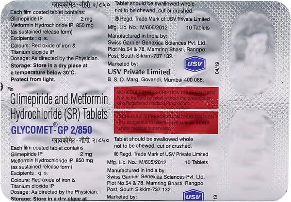 Glycomet Gp 2/850mg Strip Of 10 Tablets