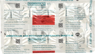 Augmentin 1000mg Duo Strip Of 10 Tablets