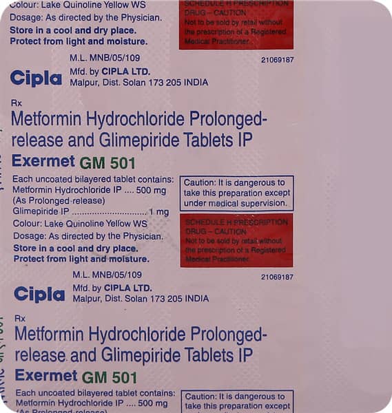 एक्सरमेट जीएम 501एमजी की स्ट्रिप 15 टैबलेट्स