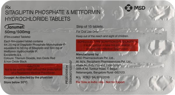 Janumet 50/500Mg Strip Of 15 Tablets