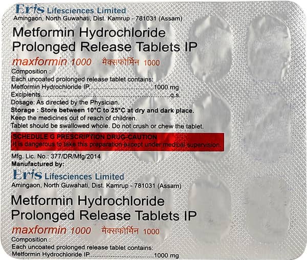 Maxformin 1000mg Strip Of 15 Tablets