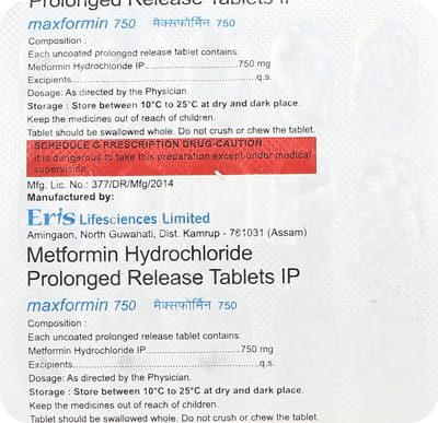 Maxformin 750mg Strip Of 15 Tablets