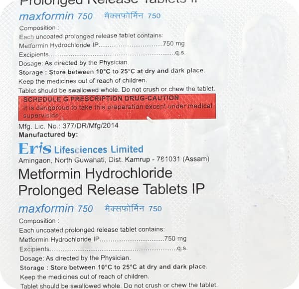 Maxformin 750mg Strip Of 15 Tablets