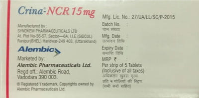 Crina Ncr 15mg Strip Of 5 Tablets