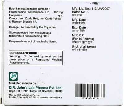 Fexolife 180mg Strip Of 10 Tablets