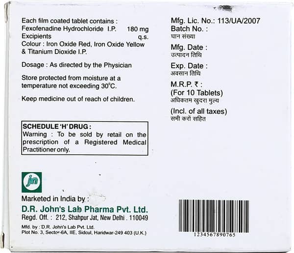 Fexolife 180Mg Strip Of 10 Tablets