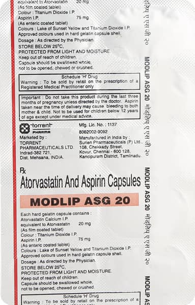 Modlip Asg 20mg Strip Of 10 Capsules