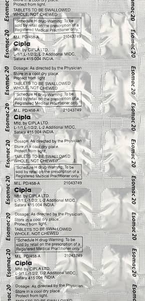 एसोमक 20एमजी की स्ट्रिप 15 टैबलेट्स