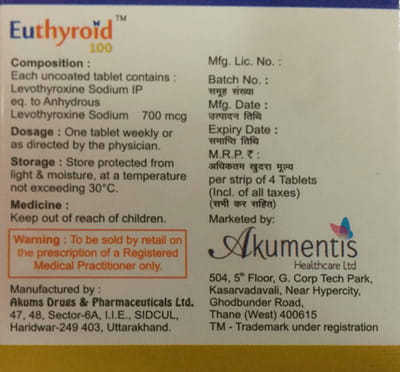 Euthyroid 100 Strip Of 4 Tablets