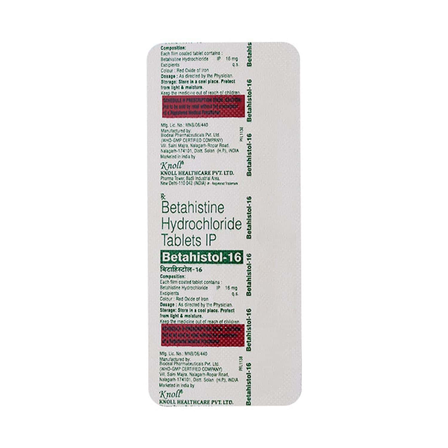 betahistol 16mg tablets