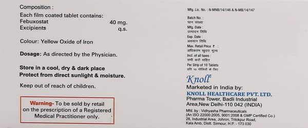 Febuxot 40mg Strip Of 10 Tablets (Knoll)