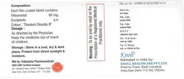 Febuxot 80mg Strip Of 10 Tablets