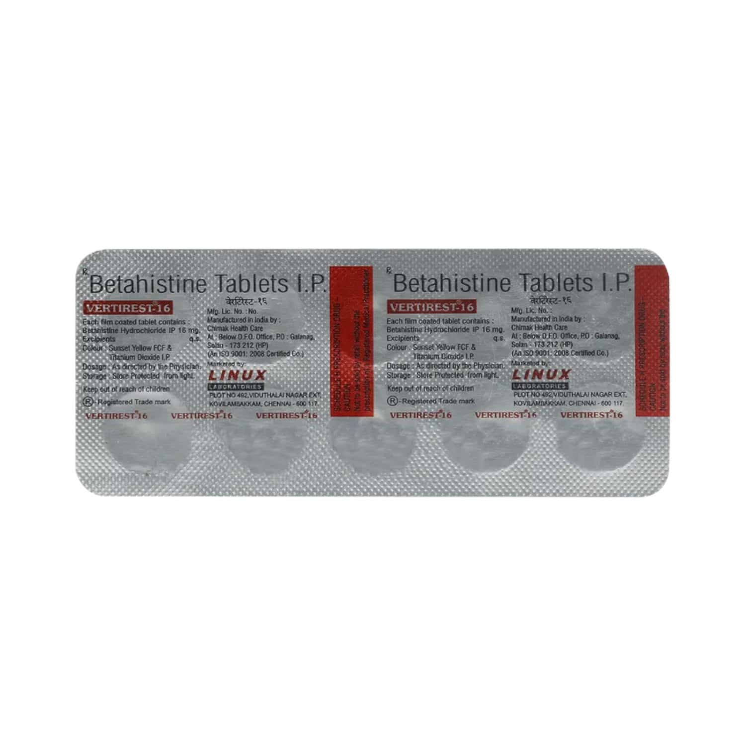vertirest 16mg tablets