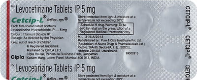 Cetcip L 5mg Strip Of 10 Tablets