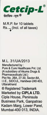 Cetcip L 5mg Strip Of 10 Tablets