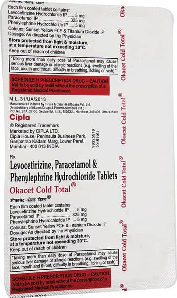 Okacet Cold Total Strip Of 10 Tablets