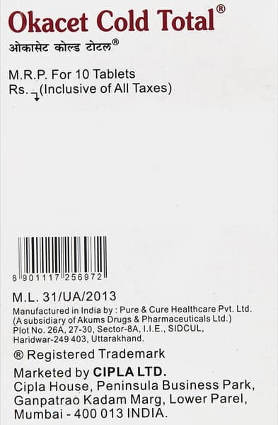 Okacet Cold Total Strip Of 10 Tablets