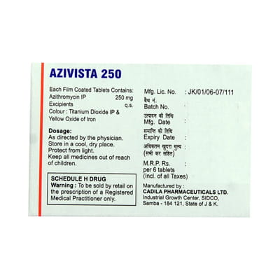 Azivista 250mg Strip Of 6 Tablets