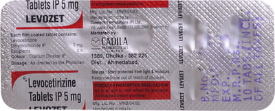 Levozet 5mg Strip Of 10 Tablets