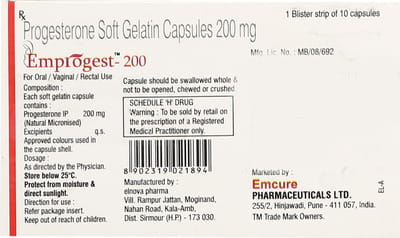 Emprogest 200mg Strip Of 10 Capsules