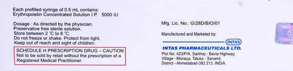 Epofit 5000iu Pre Filled Syringe Of 0.5ml Solution For Injection