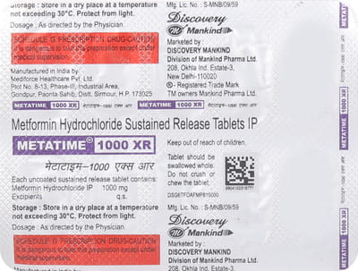 Metatime Xr 1000mg Strip Of 10 Tablets